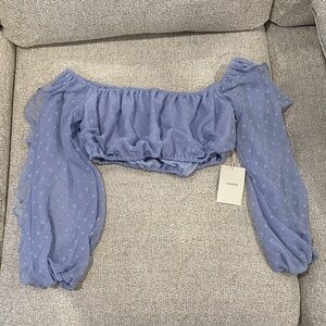 Tularosa Lavender Blue Off-Shoulder Mesh Crop Top